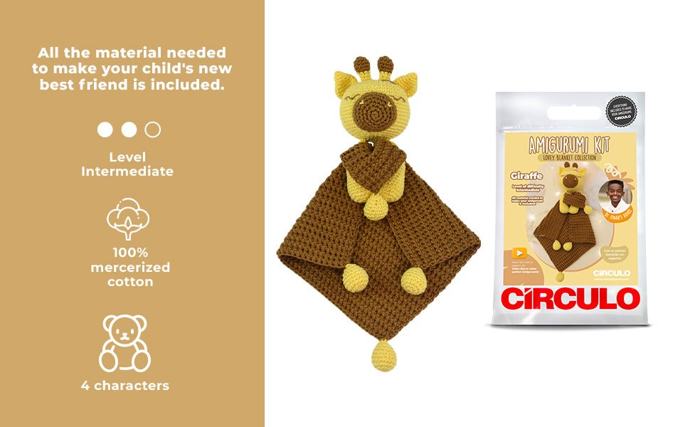 Circulo Amigurumi Crochet Kit - Lovey Blanket - All Included, Easy Instructions - Crochet Set for Intermediate - Animal Crochet Kit, Premium Amigurumi Yarn for Crocheting - Giraffe - Leo Hobby Marketplace